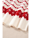 White Western Geometric Patterned Crew Neck Loose Sweater - XL