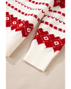 White Western Geometric Patterned Crew Neck Loose Sweater - XL