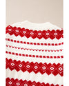 White Western Geometric Patterned Crew Neck Loose Sweater - XL