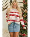 White Western Geometric Patterned Crew Neck Loose Sweater - XL