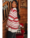 White Western Geometric Patterned Crew Neck Loose Sweater - XL
