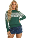 Green Christmas Snowflake Dotted Print Round Neck Sweater - M