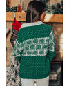 Green Christmas Snowflake Dotted Print Round Neck Sweater - M