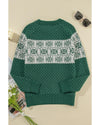 Green Christmas Snowflake Dotted Print Round Neck Sweater - M