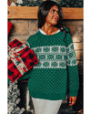 Green Christmas Snowflake Dotted Print Round Neck Sweater - M