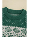 Green Christmas Snowflake Dotted Print Round Neck Sweater - M