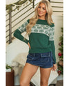 Green Christmas Snowflake Dotted Print Round Neck Sweater - M