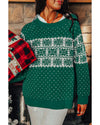 Green Christmas Snowflake Dotted Print Round Neck Sweater - M