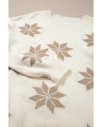 White Snowflake Christmas Tunic Sweater - L