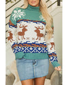 Canton Christmas Reindeer Snowflake Colorblock Turtleneck Sweater - L