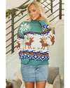 Canton Christmas Reindeer Snowflake Colorblock Turtleneck Sweater - L