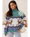 Canton Christmas Reindeer Snowflake Colorblock Turtleneck Sweater - S