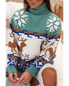 Canton Christmas Reindeer Snowflake Colorblock Turtleneck Sweater - XL