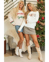 Beige Tinsel Holly Jolly Graphic Classic Sweater - L