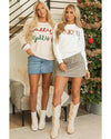 Beige Tinsel Holly Jolly Graphic Classic Sweater - M