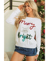 White Tinsel Merry and Bright Graphic Christmas Sweater - L