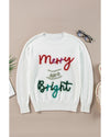 White Tinsel Merry and Bright Graphic Christmas Sweater - L