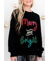 Black Tinsel Merry and Bright Graphic Christmas Sweater - XL