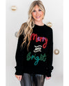 Black Tinsel Merry and Bright Graphic Christmas Sweater - XL