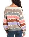 Gray Wave Striped Balloon Sleeve Drop Shoulder Sweater - M