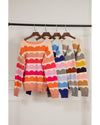 Gray Wave Striped Balloon Sleeve Drop Shoulder Sweater - XL