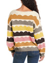 Yellow Wave Striped Balloon Sleeve Drop Shoulder Sweater - S