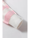 Pink Stripe Half Buttons Drop Shoulder Sweater - L