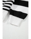 Black white Striped Drop Shoulder Bishop Sleeve Knit Sweater - XL