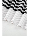 Black white Striped Drop Shoulder Bishop Sleeve Knit Sweater - XL