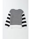 Black white Striped Drop Shoulder Bishop Sleeve Knit Sweater - XL