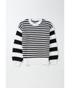 Black white Striped Drop Shoulder Bishop Sleeve Knit Sweater - XL