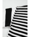 Black white Striped Drop Shoulder Bishop Sleeve Knit Sweater - XL