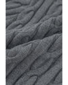 Medium Grey Color Contrast Ribbed Edge Cable Knit V Neck Sweater - M