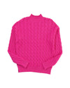 Rose Red Solid Cable Knit High Neck Drop Shoulder Sweater - L