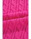Rose Red Solid Cable Knit High Neck Drop Shoulder Sweater - L