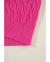 Rose Red Solid Cable Knit High Neck Drop Shoulder Sweater - L