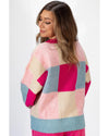Rose Red Color Block Drop Shoulder Crewneck Loose Fit Sweater - M