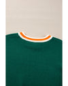 Blackish Green Colorblock Striped Trim Drop Shoulder Sweater - XL
