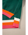 Blackish Green Colorblock Striped Trim Drop Shoulder Sweater - XL