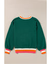 Blackish Green Colorblock Striped Trim Drop Shoulder Sweater - XL