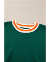 Blackish Green Colorblock Striped Trim Drop Shoulder Sweater - XL