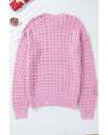 Pink Crochet Knit Drop Shoulder Sweater - M
