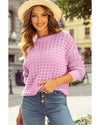 Pink Crochet Knit Drop Shoulder Sweater - M