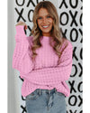 Pink Crochet Knit Drop Shoulder Sweater - M