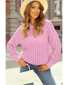 Pink Crochet Knit Drop Shoulder Sweater - M
