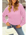 Pink Crochet Knit Drop Shoulder Sweater - M