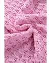 Pink Crochet Knit Drop Shoulder Sweater - M