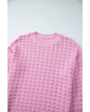 Pink Crochet Knit Drop Shoulder Sweater - M