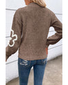 Parchment Contrast Flower Half Zipper Stand Neck Sweater - XL