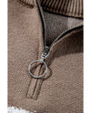 Parchment Contrast Flower Half Zipper Stand Neck Sweater - XL